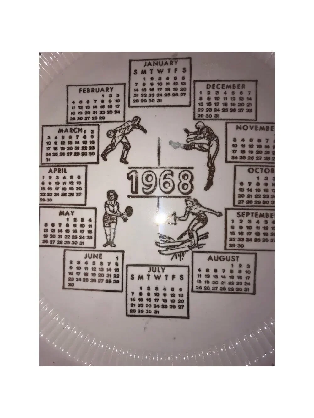 Revere Vintage 1968 Stone Ware Plate with Calendar Months